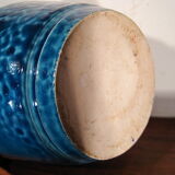 Vase signed blue modernist ceramic bottle bouhey 1973