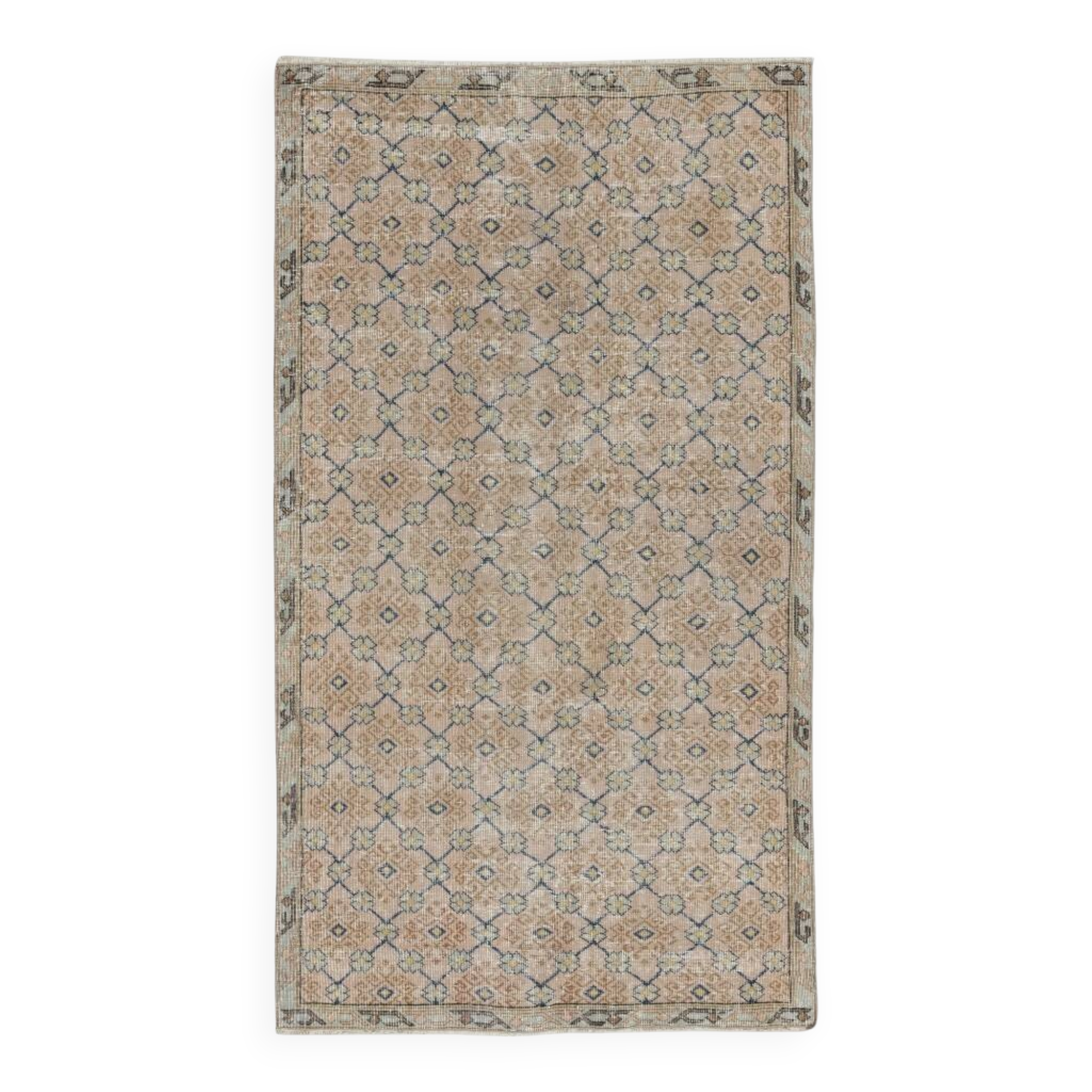 Vintage Handmade Pink Turkish Accent Rug with Floral Design