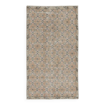Vintage Handmade Pink Turkish Accent Rug with Floral Design
