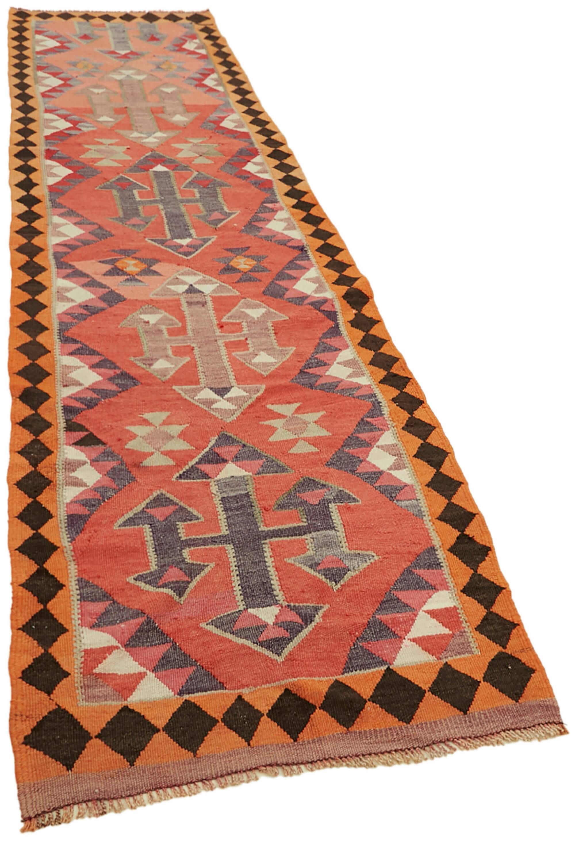 Turkish Handwoven Vintage Herki Kilim 95 cm x 344 cm