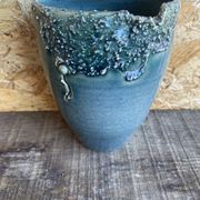 Ancient Vase JACKY COVILLE Glazed Stoneware Blue Vintage #D987