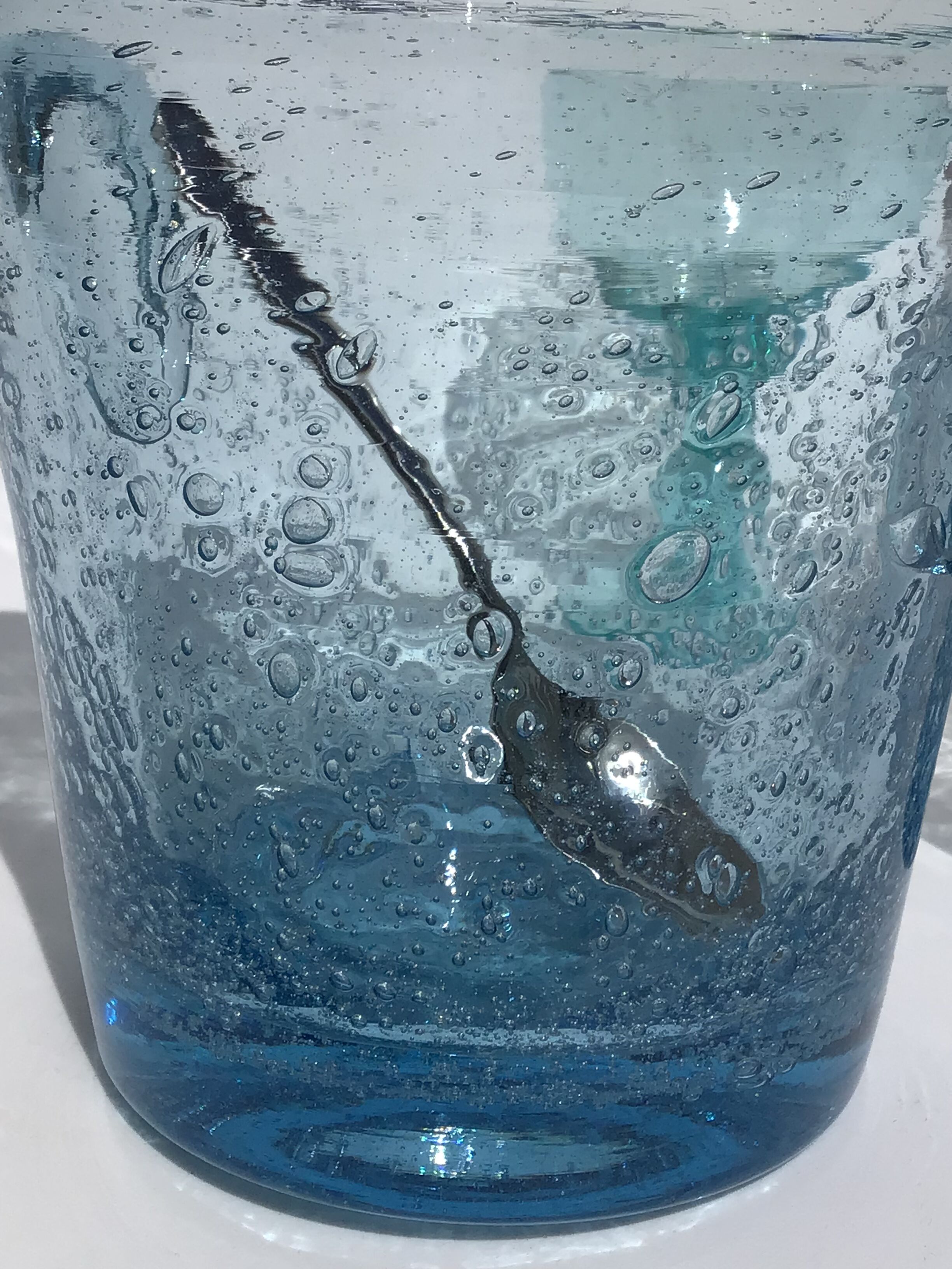 Ice bucket Biot glass blown mouthbug bubbled light blue