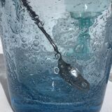 Ice bucket Biot glass blown mouthbug bubbled light blue