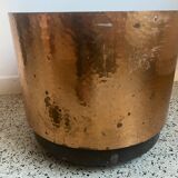 Hammered copper, metal and plastic planter on wheels from the 70s