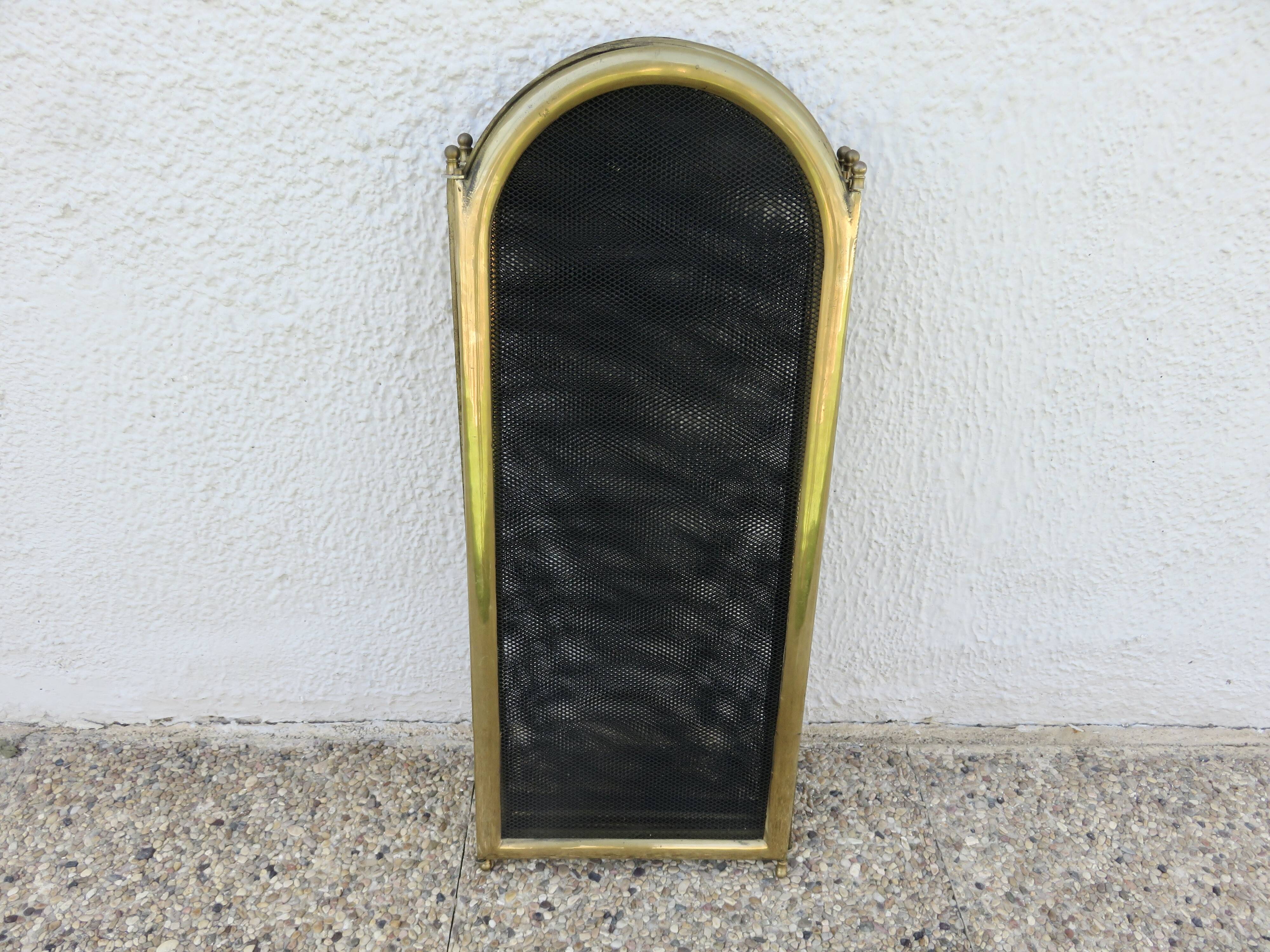 Fireplace screen, spark guard, brass, gilded, 4 panels, 1950.