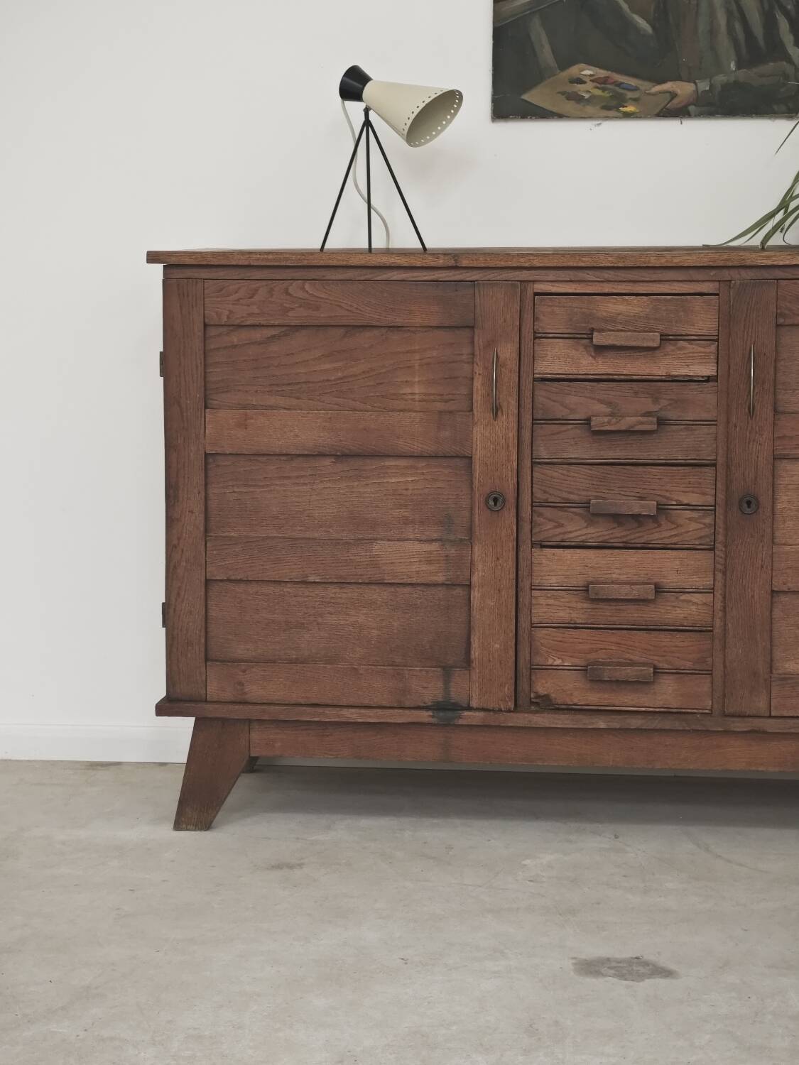 Oak buffet by René Gabriel, Reconstruction period 1950.