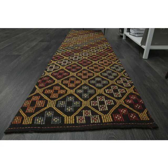 1970s Vintage Turkish Oushak Handmade  Colorful Runner Rug 70x290