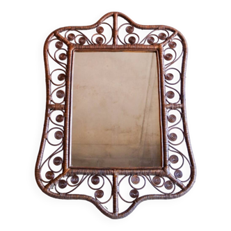 Miroir en rotin peacock vintage