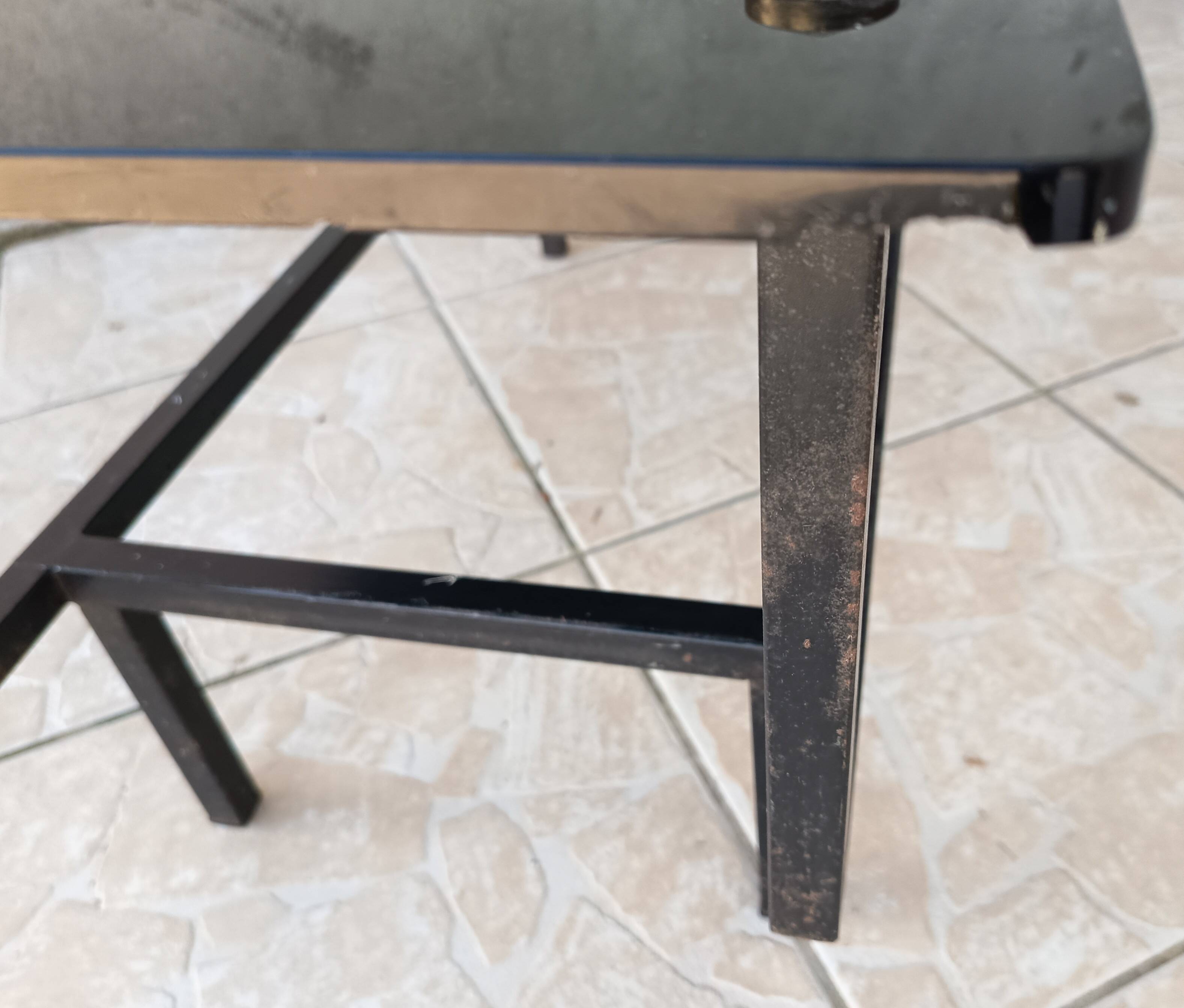 1950s metal and glass coffee table