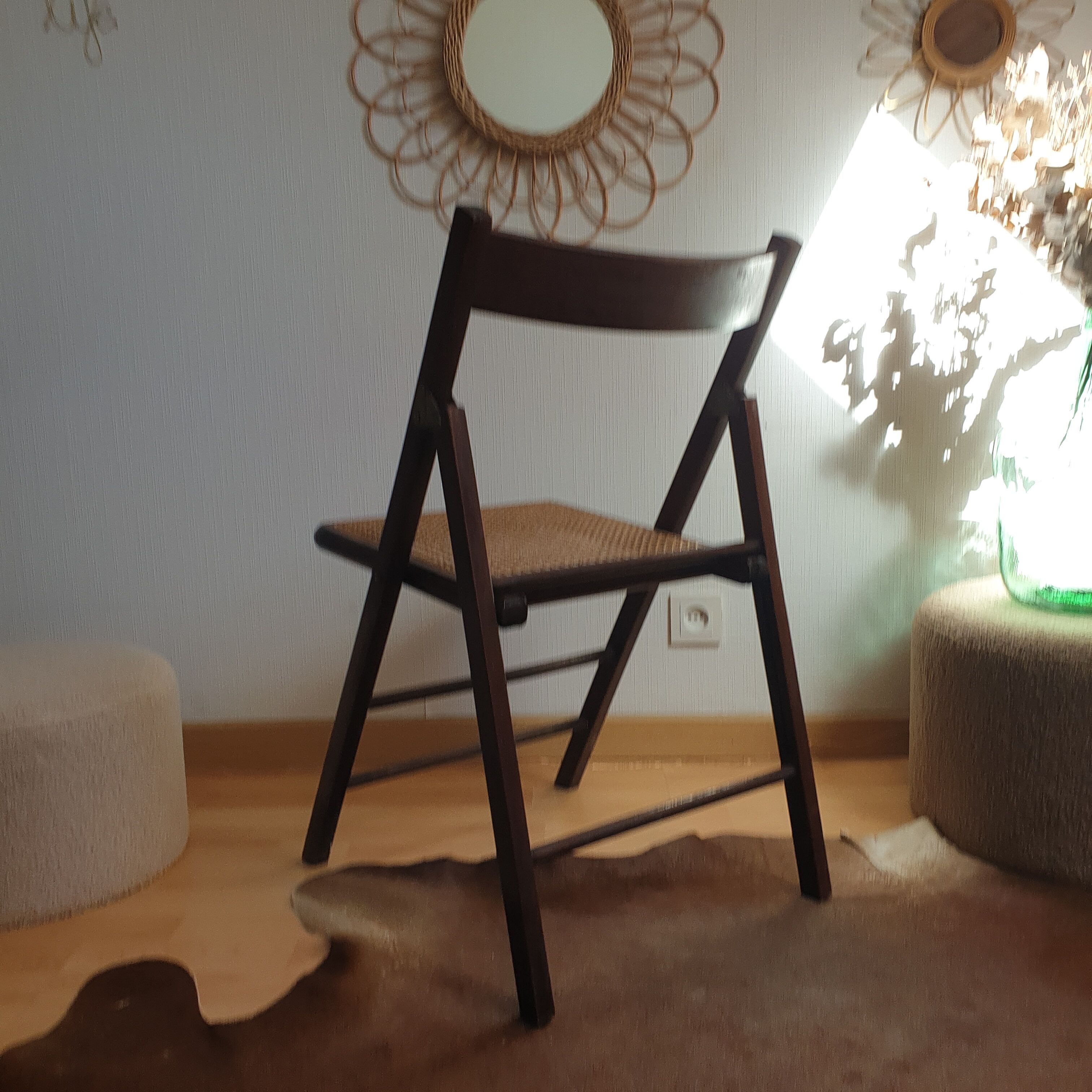 Chaise pliante vintage années 60 en cannage