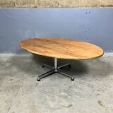 Table basse ovale vintage en chêne chromé