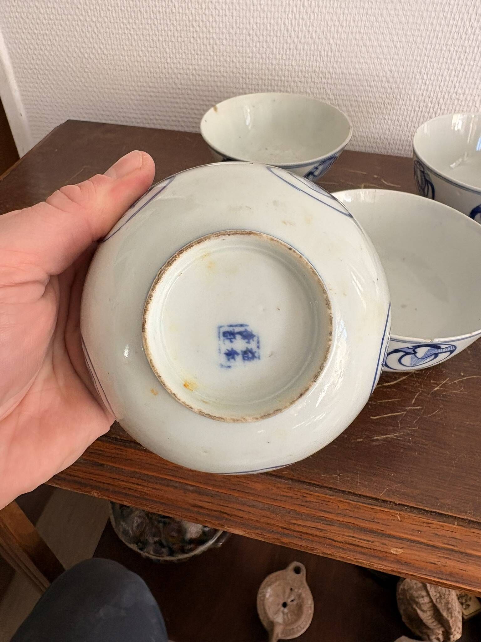 Lot of Blue White Porcelain Rice Tea from China with Cobalt Blue Imperial Dragons