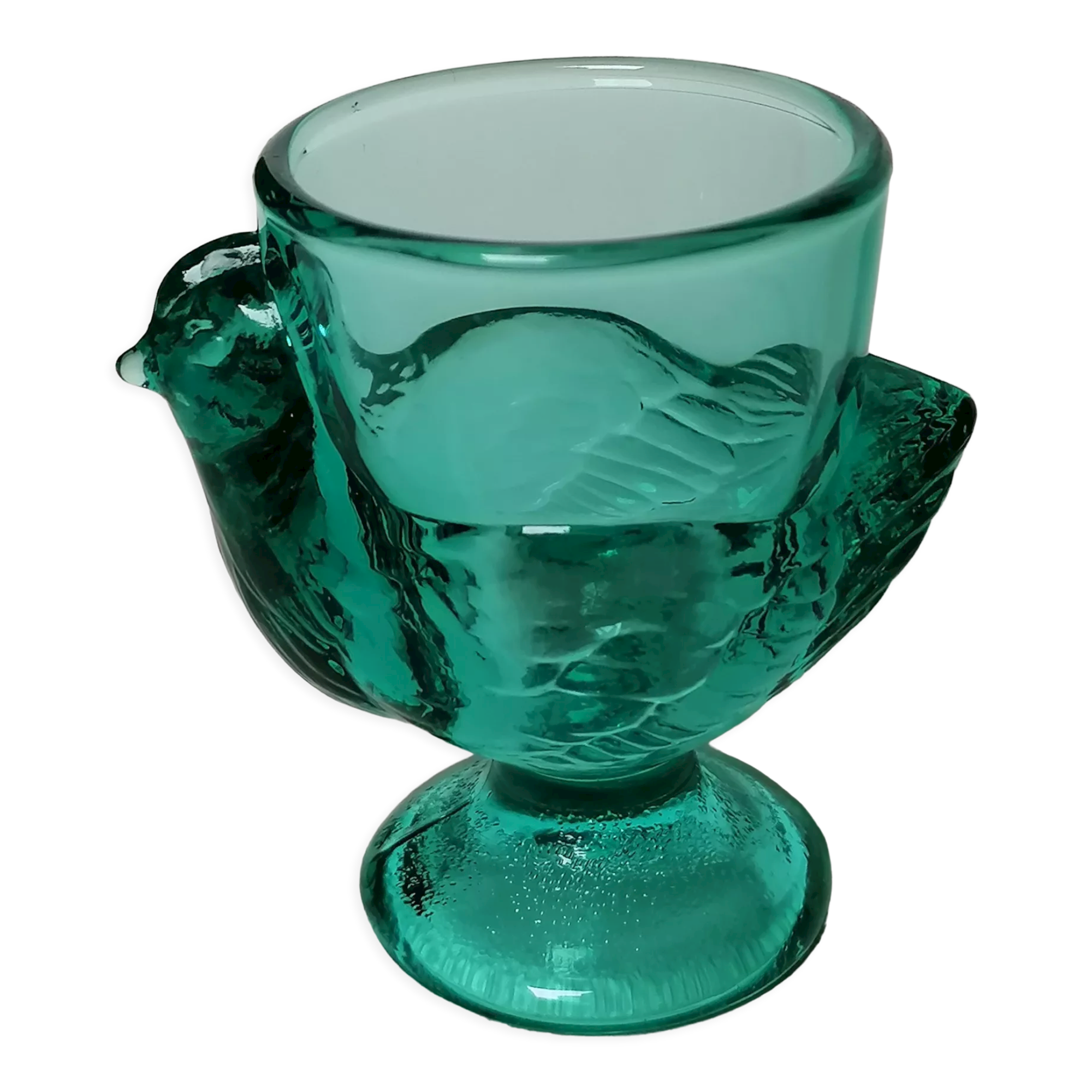 Coquetier hen glass blue green emerald