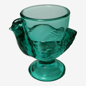 Coquetier hen glass blue green emerald