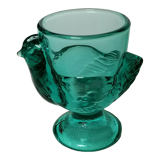 Coquetier hen glass blue green emerald