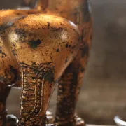 Pair of table lamps with gilt bronze Singha lions – Thailand, 1970s