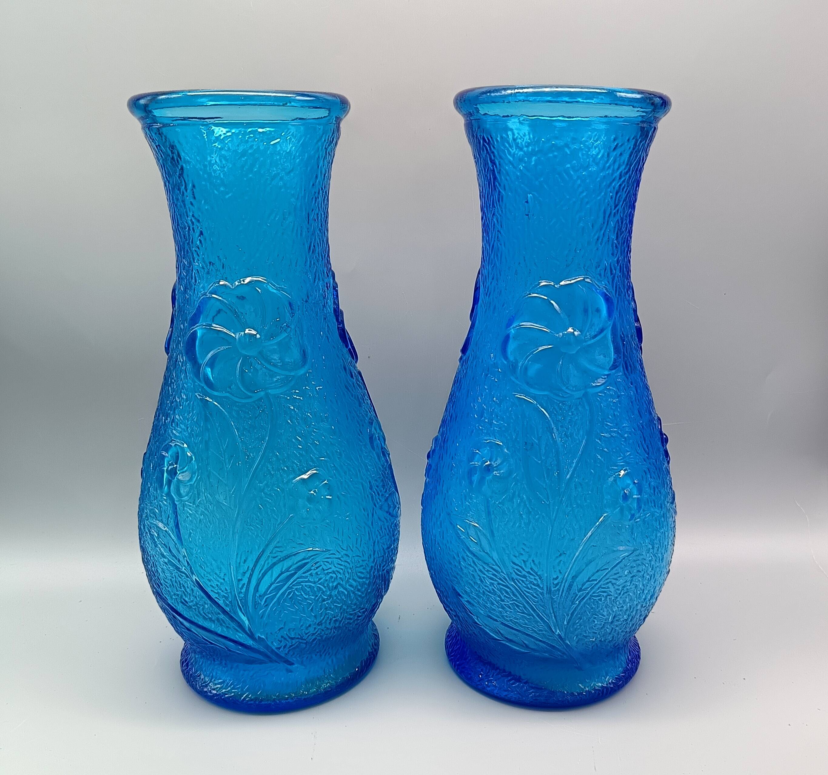 Pair of large vintage blue glass vases, constantin italy