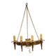French medieval gold hand forged wrought iron 4 light hanging wall light 3894