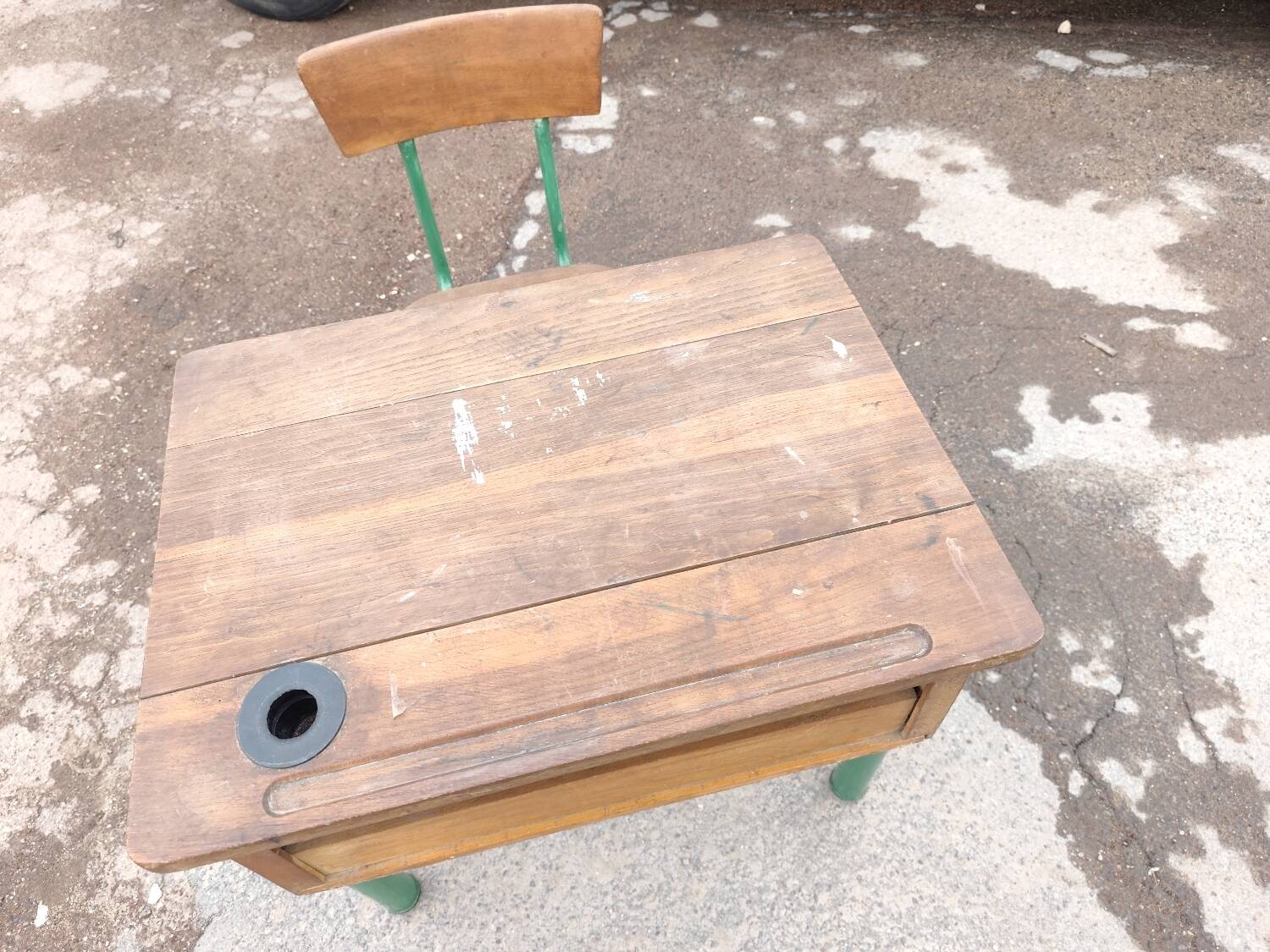 Vintage school desk, old cellar find.
