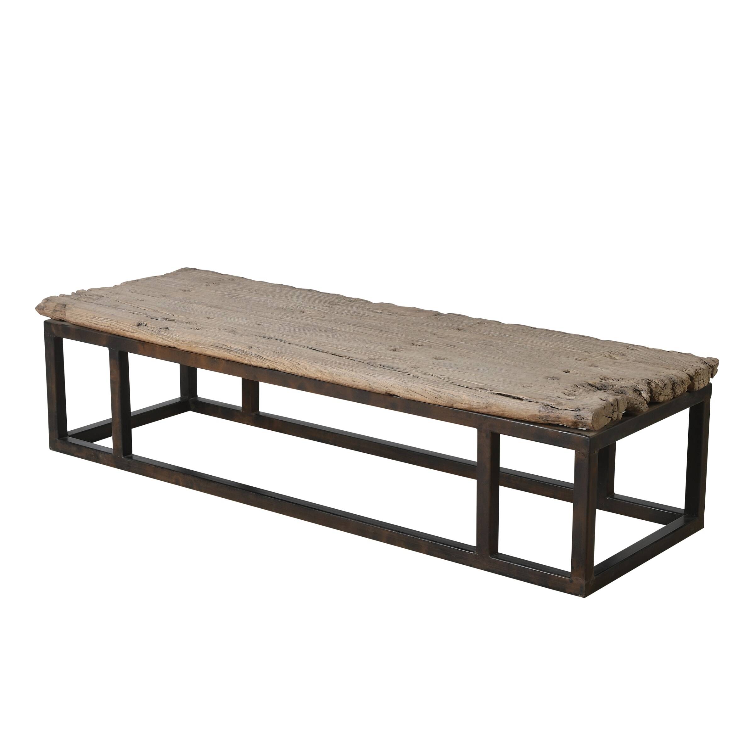 Guyuan – Coffee table in ancient elm with a metal structure no. 1