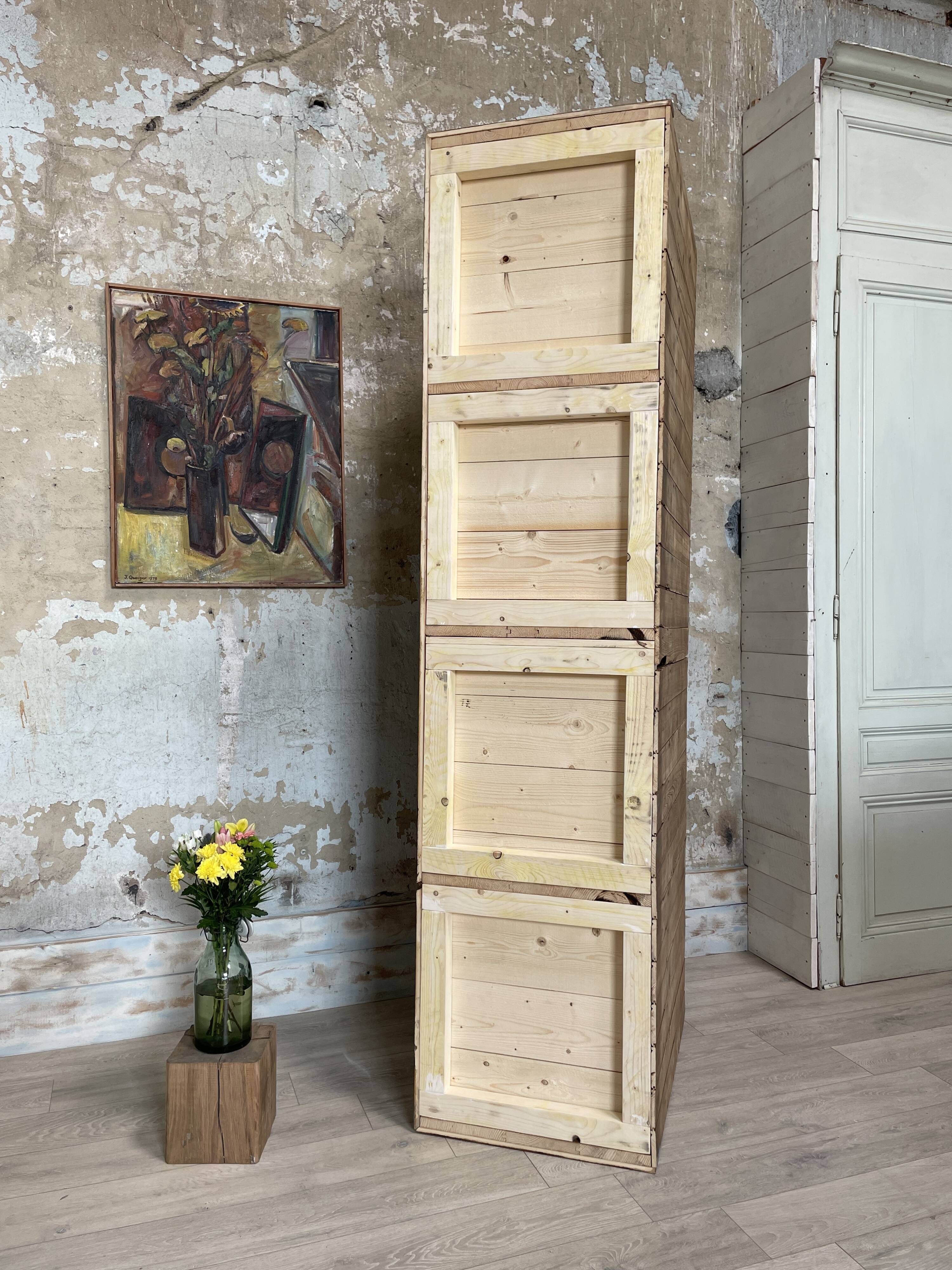 Artisanal workshop bank in patinated wood, circa 1950.