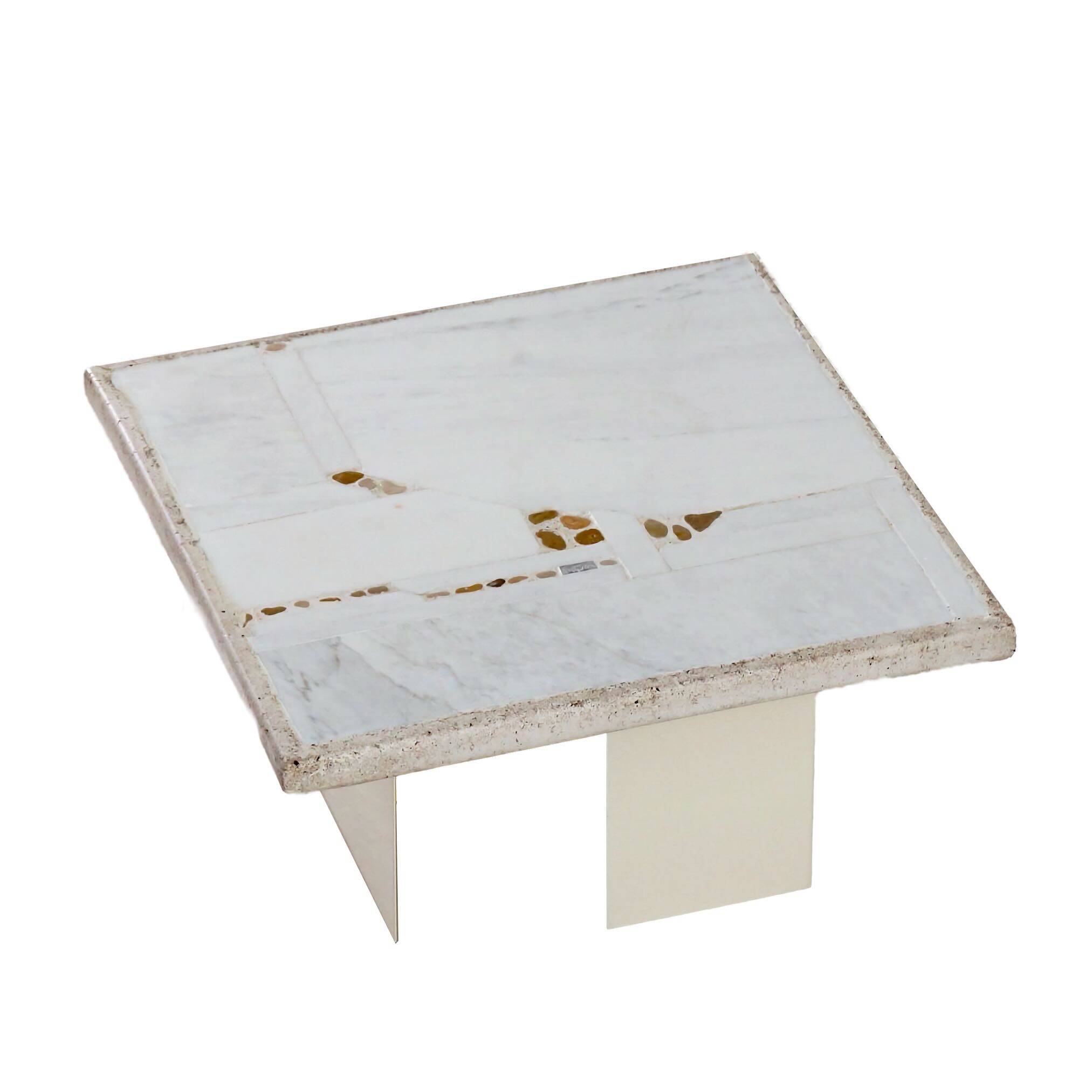 Petite table basse en marbre blanc par Paul Kingma, 1980s
