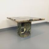 Vintage square marble coffee table with geometric patterns from the 70s