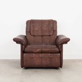 Fauteuil en cuir marron, design suisse, années 1970, fabrication : De Sede