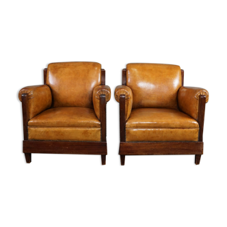 Set de 2 fauteuils en cuir de mouton Amsterdam School