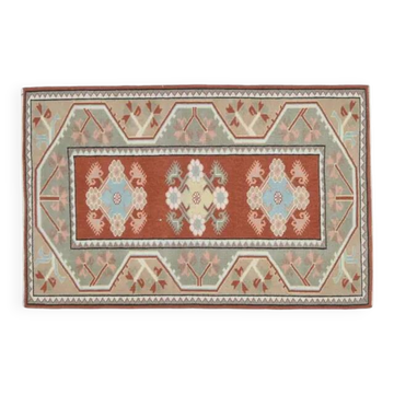 1970s Vintage Turkish Oushak Handmade Wool Cotton Orange Runner Rug 88X137