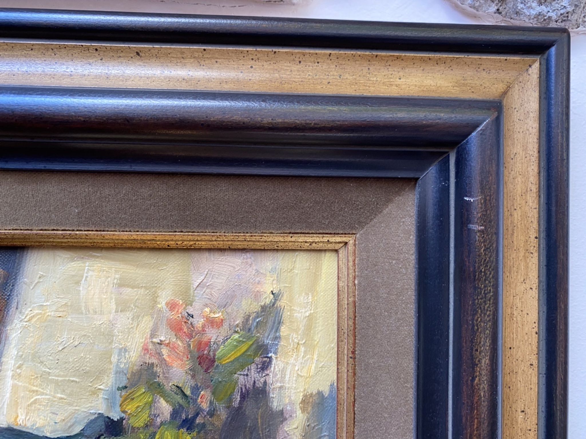 Ancient painting, Still Life with Flowers and Cartel Pendulum, signed, 20th century