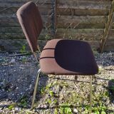 Pair old metal chair chromé - vintage 70s brown fabric