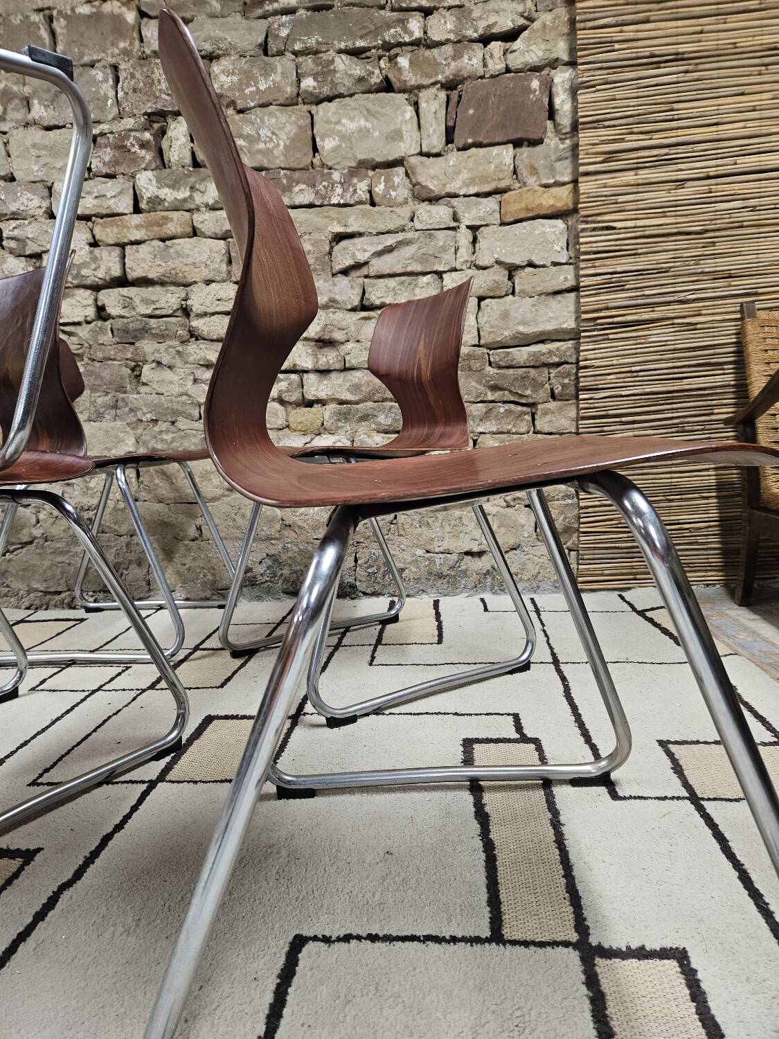 Set of 6 Flötotto pagwood stackable chairs 1960