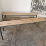 Pair of vintage metal and wood school benches