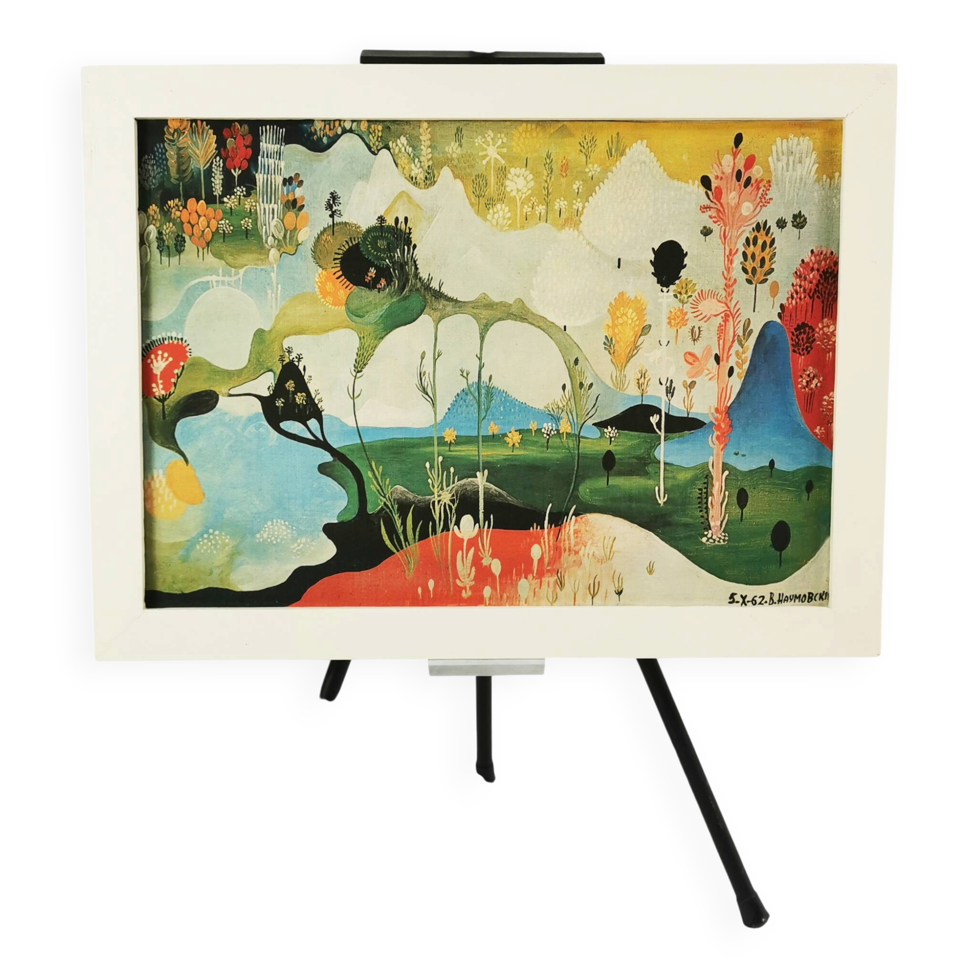 Vangel Naumovski, surrealist composition, print on canvas, 1960s-1970s