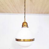 Bauhaus pendant lamp in opaline glass and brass