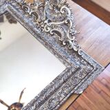 Large Napoleon III mirror, Louis XV / Rocaille style, silver leaf.
