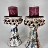 Pair of candle holders in vintage Danish ceramic 1970 signed