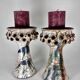 Pair of candle holders in vintage Danish ceramic 1970 signed