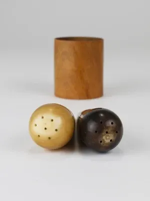 Carl Aubock II "The Bombs" salt and pepper shakers, walnut & horn, 1950s