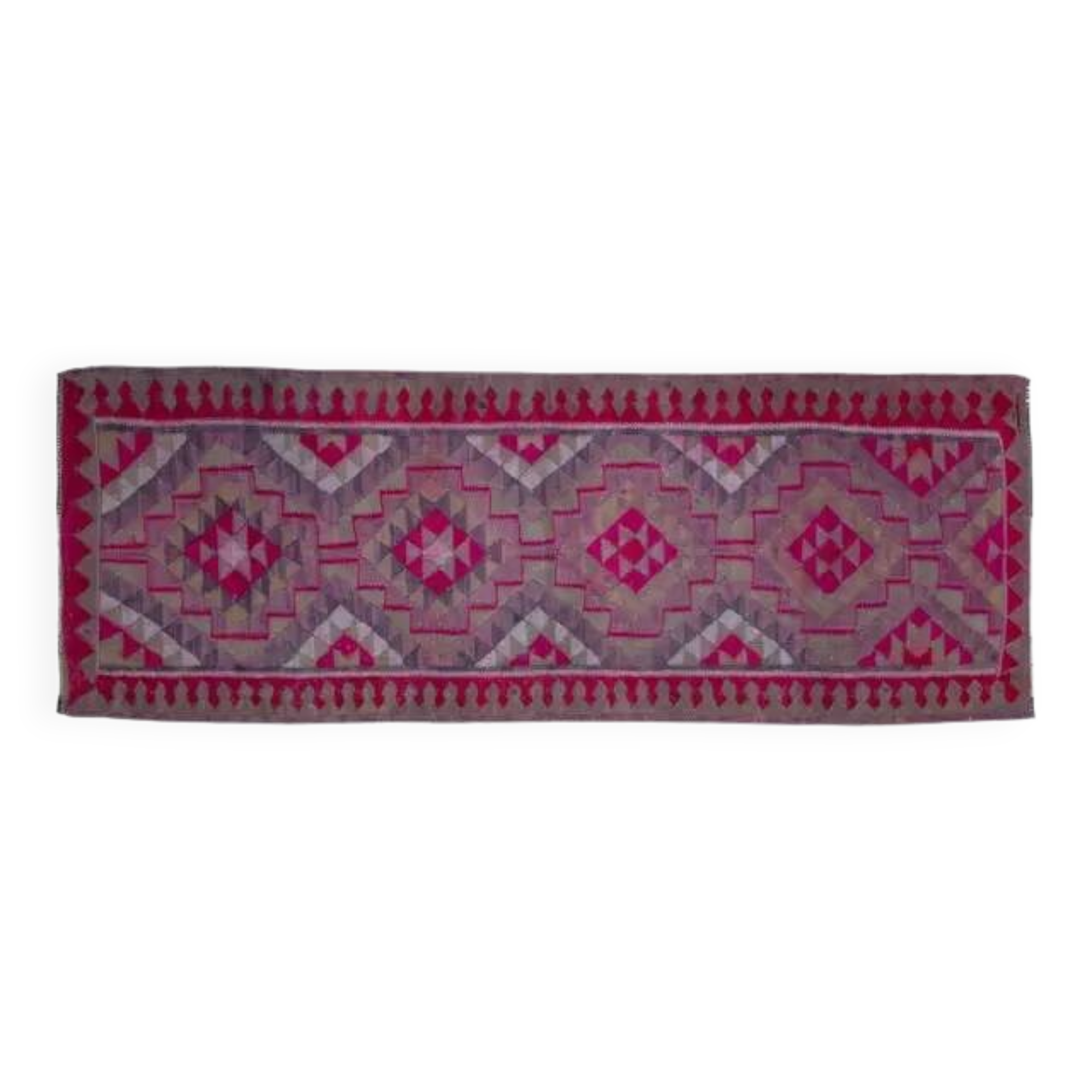 1970s Vintage Turkish Oushak Handmade Wool Cotton Purple Runner Rug 108x292