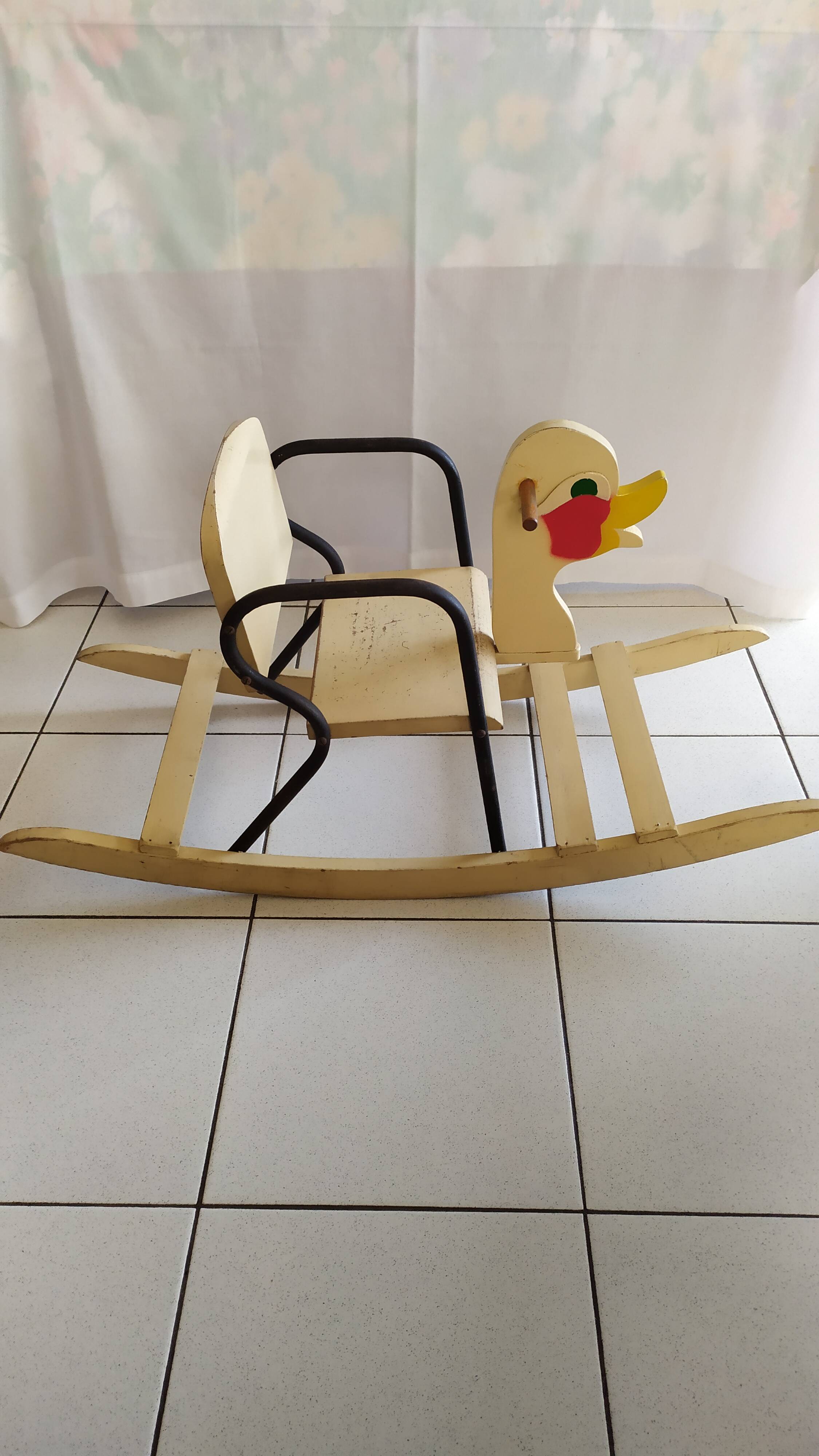 Magnificent and rare vintage rocking duck from the 1950s.