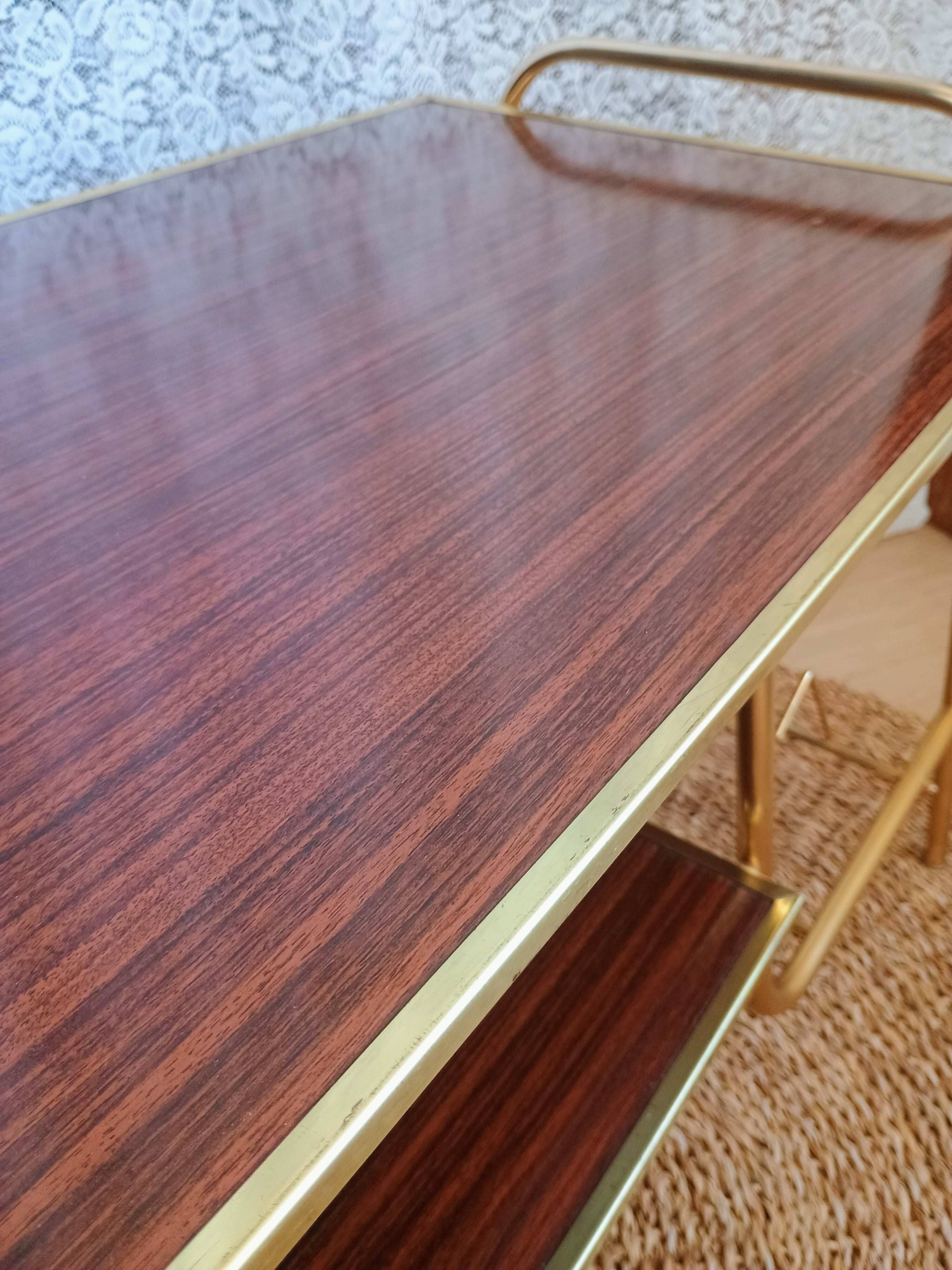 Coffee table with gold metal vinyl holder from the 70s)