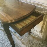 Walnut shutter table with drawer on wheels