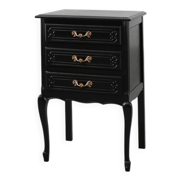 Louis XV Style Chest of Drawers in Black Lacquered Oak, France, 1950s