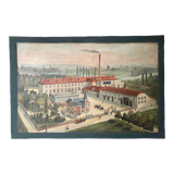 Tableau HST XIX° "Usine" Baccarat brasserie avec Serre, Pont Eiffel, Villa