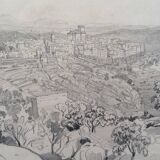 Félix BENOIST, Vue présumée de Grasse. Dessin à la mine de plomb, 19e siècle