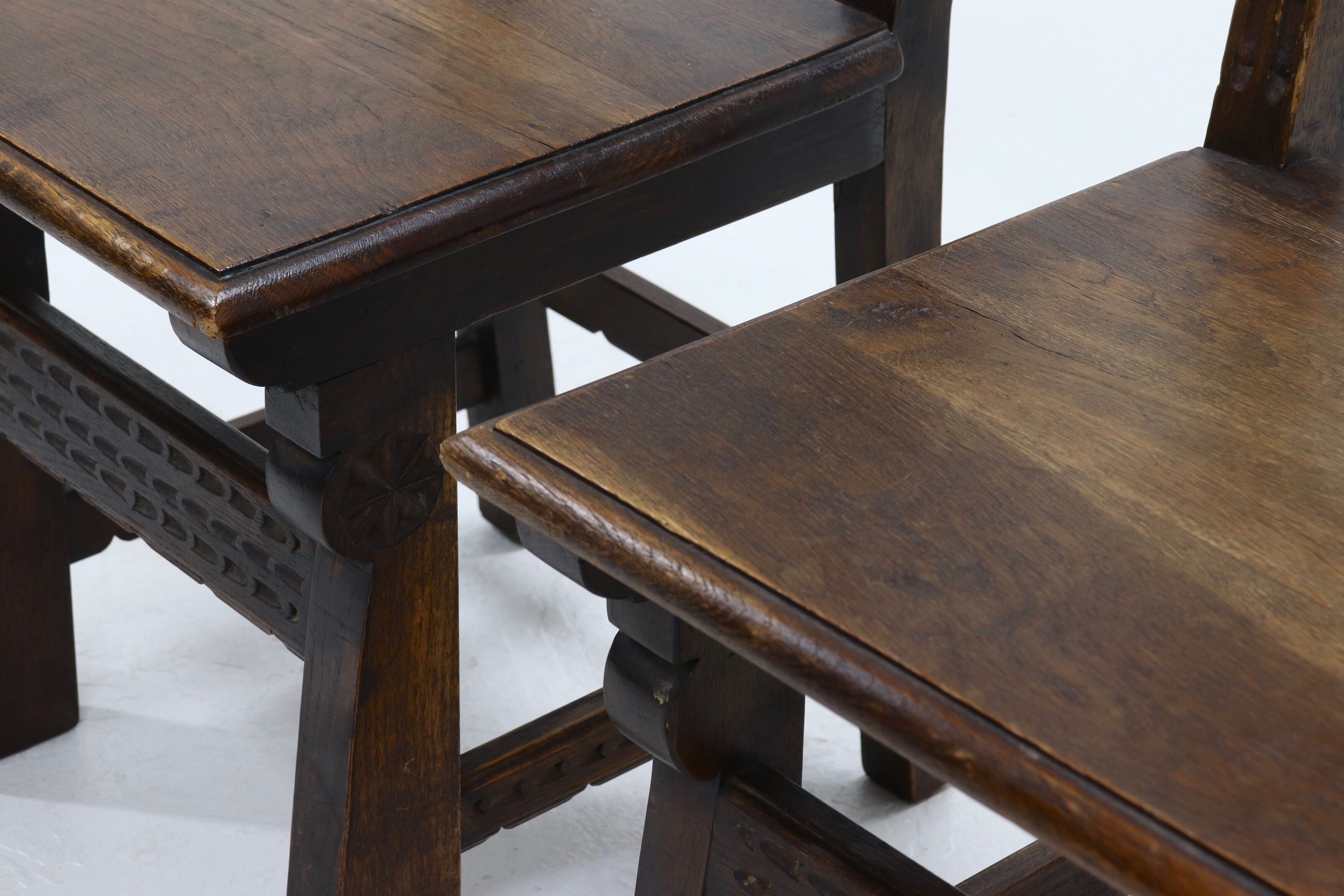 Set of 2 19th Century Spanish Hand Carved Oak Chairs