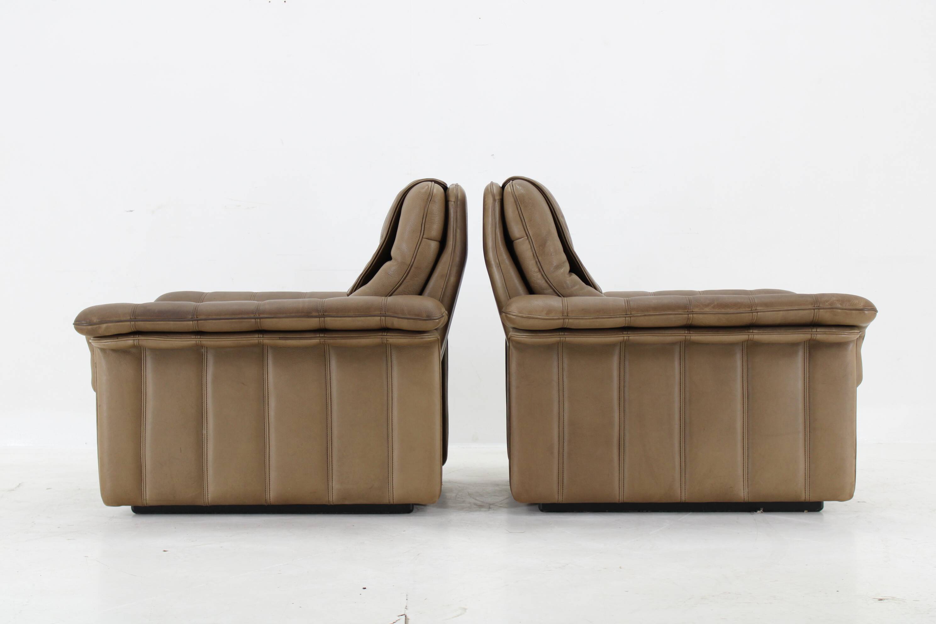 1970s Pair of Exclusive De sede Buffalo Leather Armchairs, Switzerland
