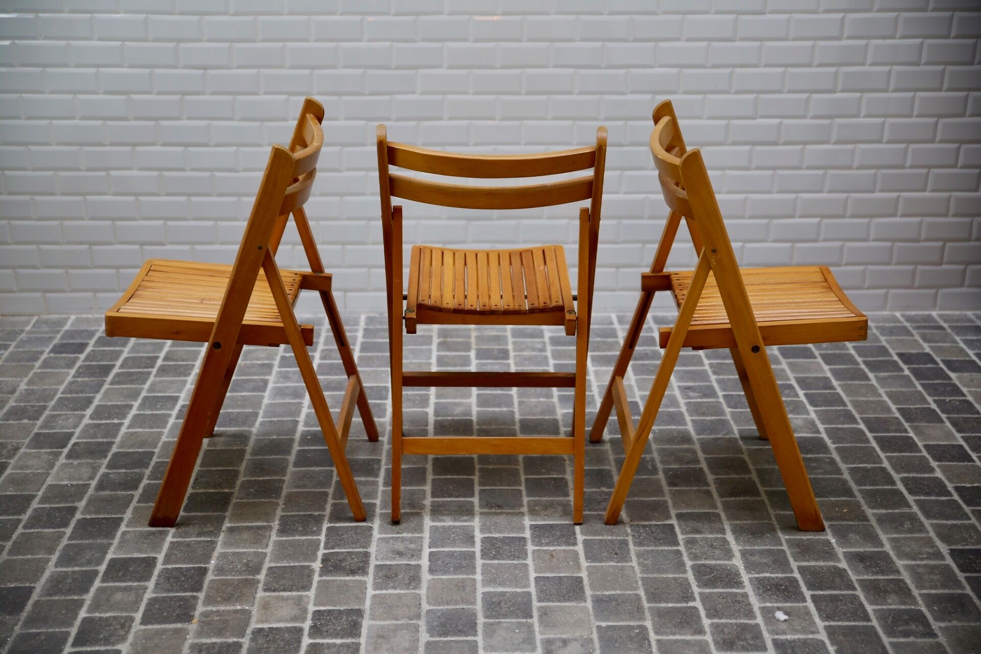 Set of 3 folding beech chairs